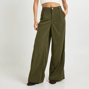 boohoo Corduroy Wide Leg Trousers, Olive, Size 2